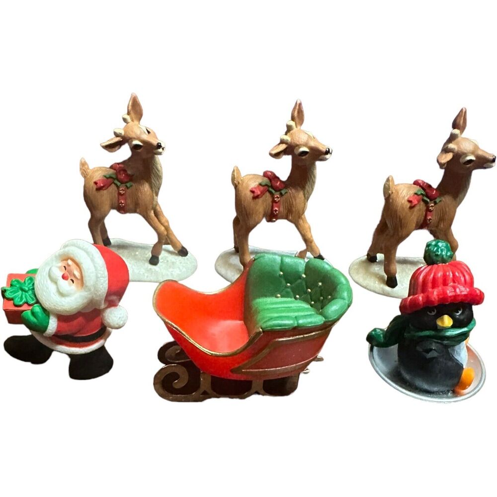 Vintage Hallmark Merry Miniature Christmas Santa Sled Penguin Reindeer Hong Kong
